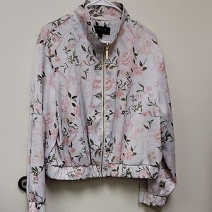 Floral Bomber Jacket with Pink Accents